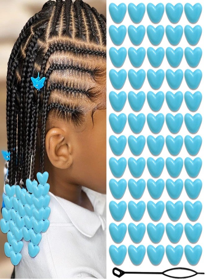 VENOFEN 90PCS Heart Hair Beads Blue Bead Loc Dreadlock Accessories for Girls Cute Heart Shape Pony Beads for Braids - Image 1